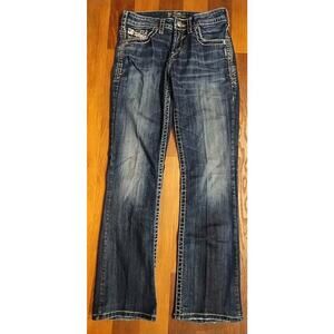 Silver Denim Jeans Women's 28 X 30 Actual Blue Natsuki Bootcut Dark Wash Flap